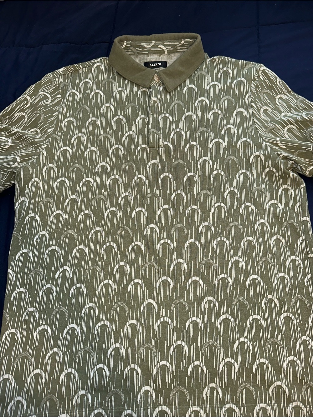 Alfani Olive Polo with White Arch Pattern